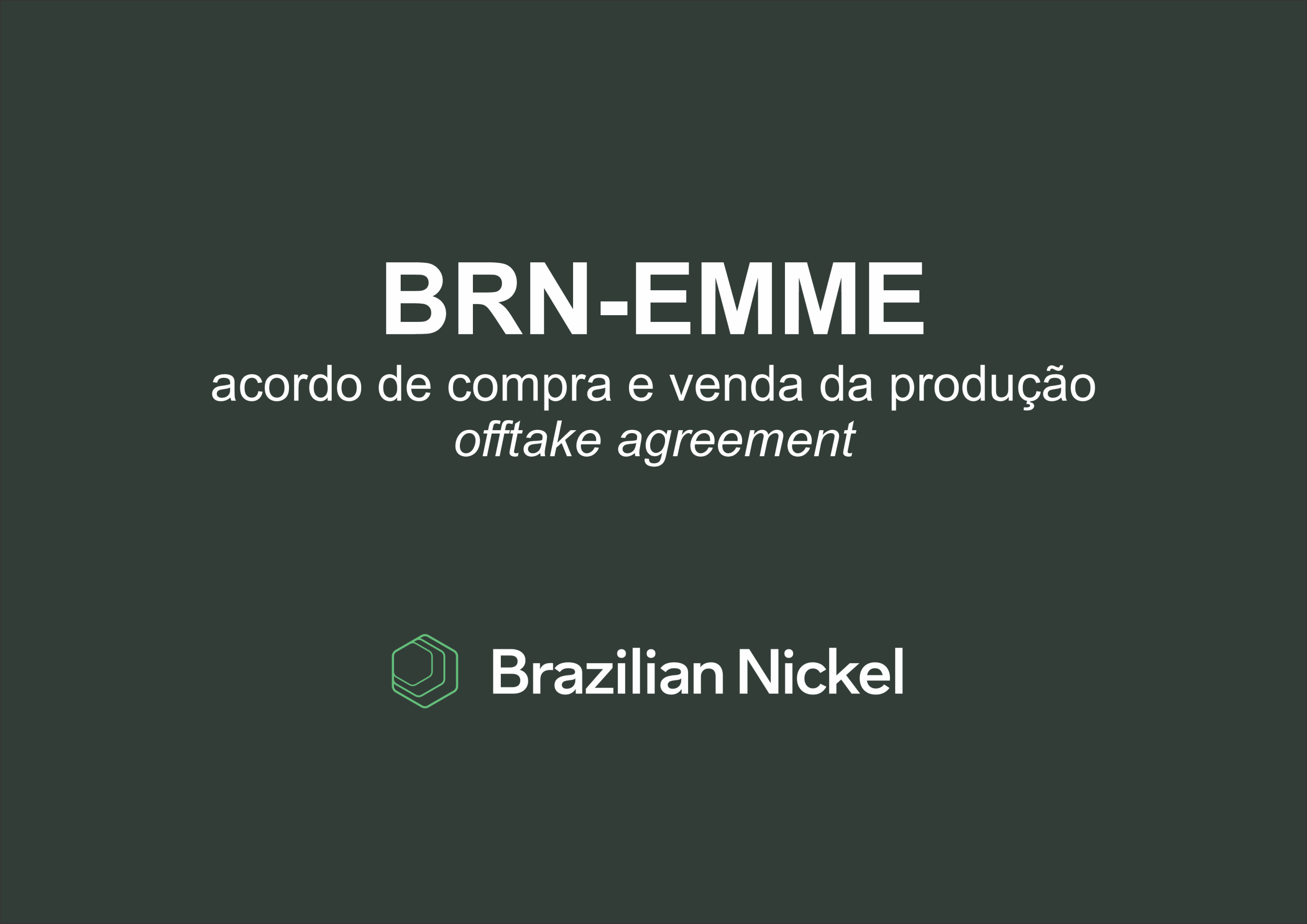 Brazilian Nickel assina acordo não vinculante de fornecimento com a EMME para apoiar a cadeia europeia de baterias para veículos elétricos